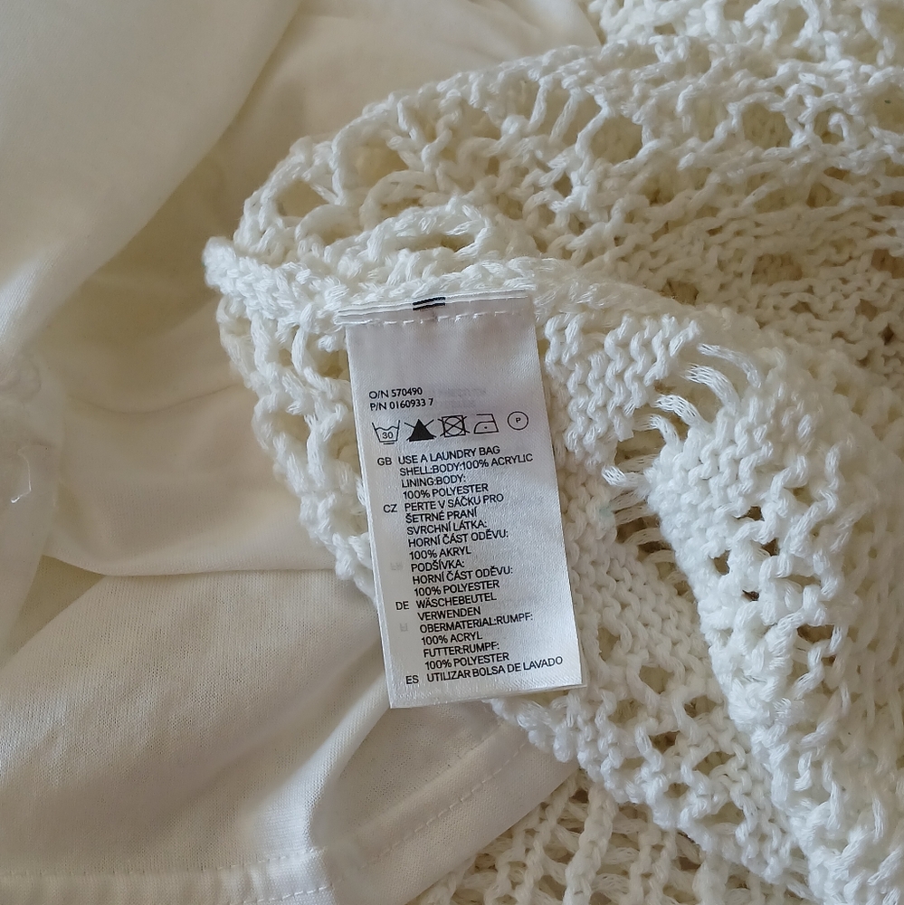 New-Crochet Poly Knit Boho Stretch-Slip Lined Cream/Off White Dress Oversized - Picture 5 of 11